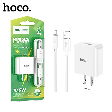 Bộ sạc điện thoại cho Iphone và Android hoco. C106 cổng USB sạc nhanh 2.1A dây dài 1M, dòng điện ổn định an toàn bảo vệ máy - Hàng Chính Hãng