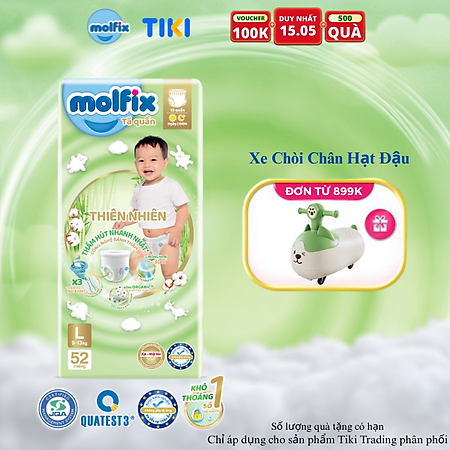 Tã/bỉm quần Molfix Thiên nhiên Super Jumbo L (9kg - 13kg) - Gói 52 miếng