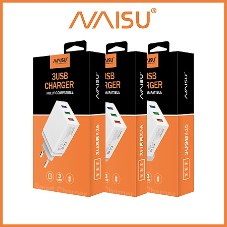 Bộ sạc nhanh, Naisu 3 cổng USB, cáp sạc tùy chọn, hỗ trợ đệm điện thoại IOS Android, NS-3U ID – 1815 - Hàng nhập khẩu