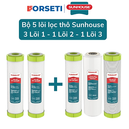 Combo 5 lõi lọc thô Sunhouse dùng cho các máy lọc nước RO cốc lọc 10" - Hàng chính hãng