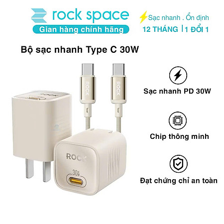 Bộ sạc nhanh type-c cho ip15 ROCK Ice²Cube sạc nhanh 30W - Hàng chính hãng Rockspace bảo hành 12 tháng