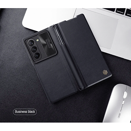 bao da chống sốc cho Samsung Galaxy Z Fold 6 trang bị nắp bảo vệ Camera và ngăn đựng S-Pen hiệu Nillkin Qin Pro (chất liệu da cao cấp, thiết kế thời trang cá tính) - Hàng nhập khẩu