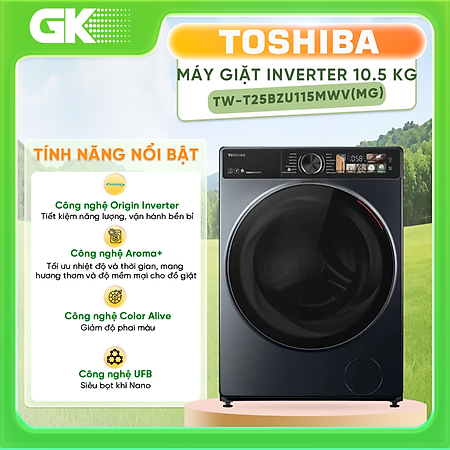 Máy giặt Toshiba Inverter 10.5 kg TW-T25BZU115MWV(MG) - HÀNG CHÍNH HÃNG CHỈ GIAO HCM