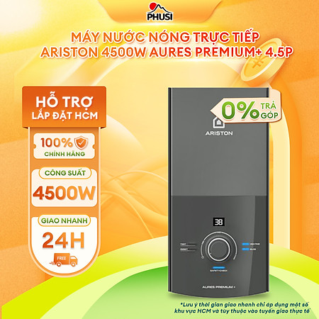 Máy nước nóng trực tiếp Ariston 4500W AURES PREMIUM+ 4.5P, có bơm trợ lực, phù hợp miền Nam hoặc khu vực trên 20°C [Hàng Chính Hãng]