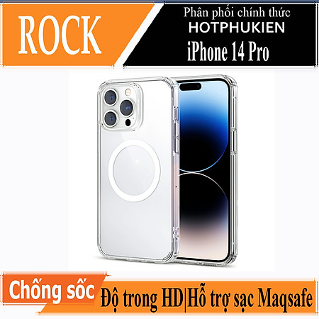 Ốp lưng chống sốc trong suốt hỗ trợ sạc Maqsafe cho iPhone 14 Pro (6.1 inch) hiệu Rock Protection Maqsafe Magetic Case (siêu mỏng 1.5mm, độ trong tuyệt đối, chống trầy xước, chống ố vàng, tản nhiệt tốt) - hàng nhập khẩu