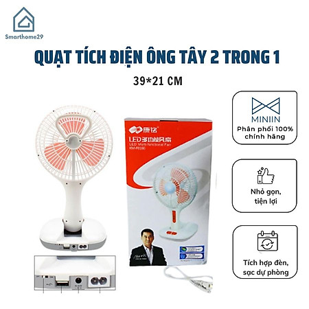 Quạt tích điện ông tây 2 trong 1, có đèn, 2 chế độ gió, kiêm sạc dự phòng gấp gọn - Hàng Chính hãng MINIIN (Giao màu ngẫu nhiên)