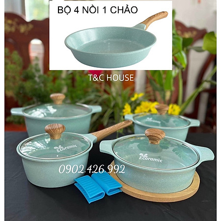 Bộ Nồi Chảo Chống Dính Đáy Từ 5 Món Ecoramic Quánh 16cm Nồi 18cm 20cm 22cm Chảo 20cm