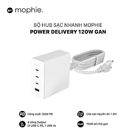 Hub sạc nhanh Mophie Power Delivery 120W GaN - Hàng chính hãng