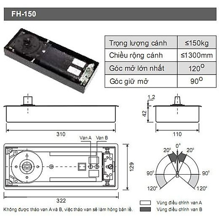 Bản lề sàn FH-150-Glaze (150kg/ cánh )