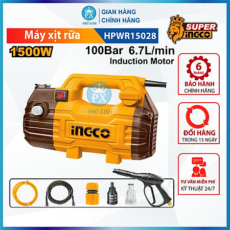 Máy xịt rửa xe INGCO HPWR15028 1500W dây đồng, motor từ không chổi than