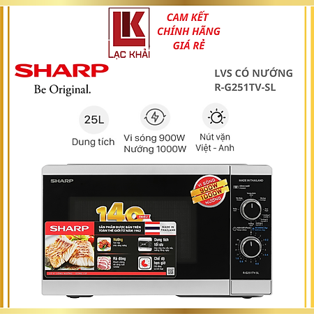 Lò vi sóng có nướng Sharp R-G251TV-SL 25 lít - Hàng chính hãng - Bảo hành 12 tháng