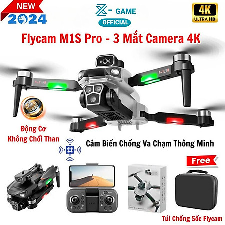 Flycam Mini Giá Rẻ Drone M1S Cải Tiến Với 3 Mắt Camera 4K có cảm biến tránh va chạm, động cơ không chổi than siêu bền bỉ, chuyền hình ảnh trực tiếp về điện thoại - Hàng Chính hãng Asport