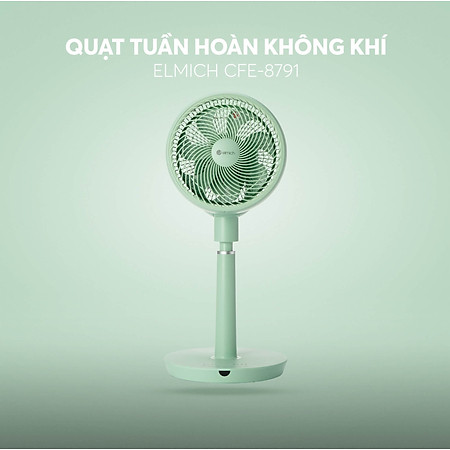 Quạt tuần hoàn không khí Elmich CFE-8791, làm mát diện rộng và làm mới không khí tới 20 lần/giờ, quạt tạo luồng gió tuần hoàn và điều hòa không khí trong phòng  - Hàng chính hãng