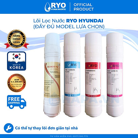 Bộ 4 Lõi Lọc Nước RYO HYUNDAI PGP1000, Sediment, Pre-Carbon, UF Membrane Filter, Post Carbon, Nhập Khẩu Hàn Quốc - Hàng Chính Hãng.