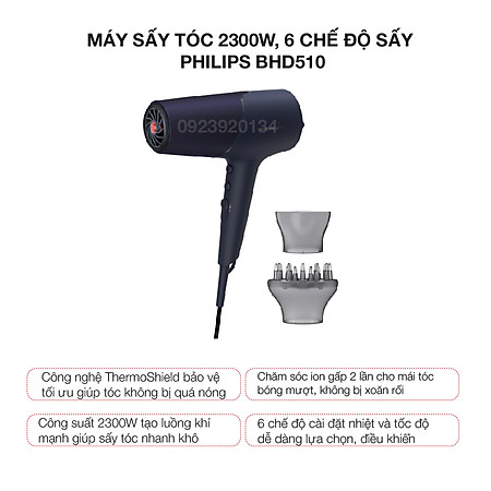 Máy sấy tóc 2300w, 6 chế độ sấy Philips BHD510 - Hàng chính hãng