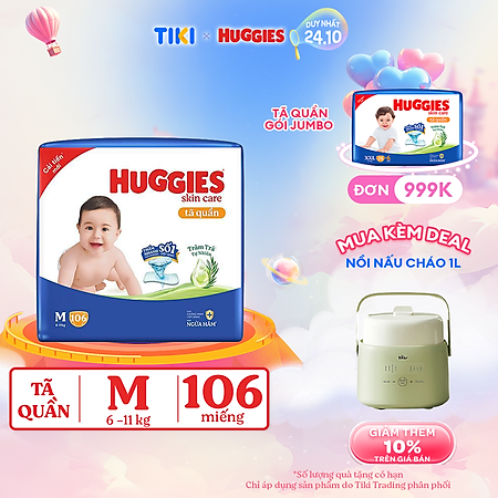 Tã/bỉm quần Huggies Skin Care Mega Jumbo M106 miếng với tràm trà dịu da