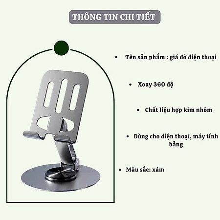 Giá đỡ điện thoại máy tính bảng , cho ipad kim loại siêu mỏng trục xoay 360° gấp gọn tiện dụng - Hàng nhập khẩu
