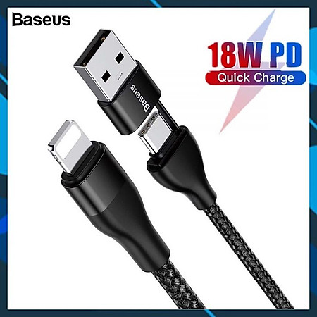 Cáp sạc nhanh baseus dual output cable pd 18w  - dây sạc 2 in 1 typec/typec và typec/iphone cho iphone ipad samsung,...vv - hàng chính hãng