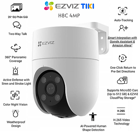 Camera IP WiFi Quay Quét Ngoài Trời EZVIZ H8c 4MP 2K+ - Hàng Chính Hãng
