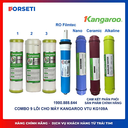Combo 7 lõi lọc nước Kangaroo (Số 123, RO Dupon, Nano, Ceramic,Alkaline)