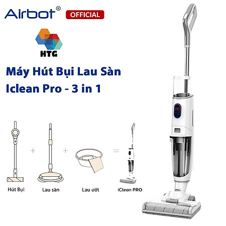 Máy hút bụi lau nhà airbot iClean Pro tích hợp tự động giặt Dẻ, 3 công việc trong 1, hút và lau chuyên sâu, hàng chính hãng