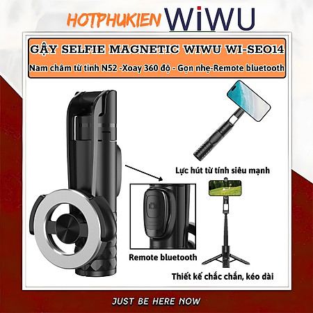 Gậy chụp ảnh selfie tự sướng từ tính nam châm magnetic kiêm tripod 3 chânđộ hiệu WlWU Wi-SEO14 remote bluetooth Xoay 360 độ, gập gọn, pin sạc type C - Hàng nhập khẩu