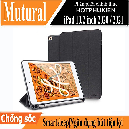 Case bao da chống sốc canvas cho iPad 10.2 inch 2020 / 2021 hiệu Mutural Yashi Series trang bị ngăn đựng bút, thiết kế tản nhiệt, hỗ trợ smartsleep - hàng nhập khẩu