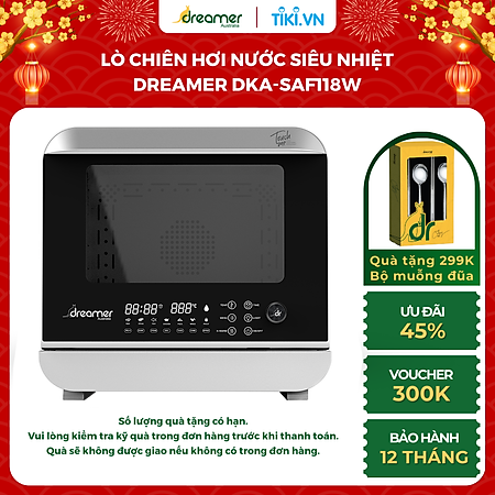 Lò Chiên Hơi Nước Siêu Nhiệt DKA-SAF118W 18L Kết Hợp Chiên Và Hấp Hơi Nước, 14 Chức Năng Nấu, Màn Hình Cảm Ứng và Núm Xoay Tiện Lợi