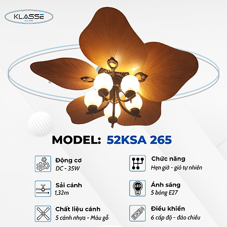 Quạt trần chùm đèn Klasse 48KSA 265 Hàng chính hãng