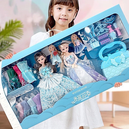 Bộ Đồ Chơi Búp Bê Công Chúa Elsa Kèm Phụ Kiện Trang Điểm Làm Đẹp, Búp Bê Cho Bé Gái, Búp Bê Tóc Mây