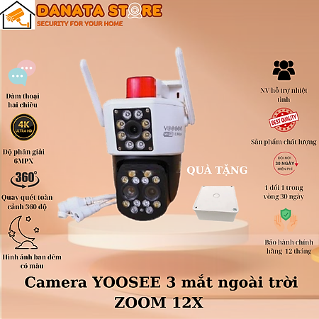 Camera Wifi Yoosee 3 Mắt  Zoom 12x -  xem được 2 Khung Hình tích hợp 20 Đèn Led có Cảnh Báo Chống Trộm và Đàm Thoại 2 Chiều - HÀNG CHÍNH HÃNG