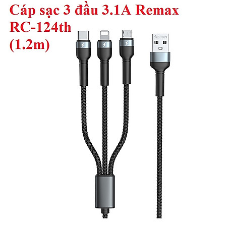 Cáp sạc 3 đầu đa năng 3.1A Remax RC124th (1.2m)  - Hàng chính hãng