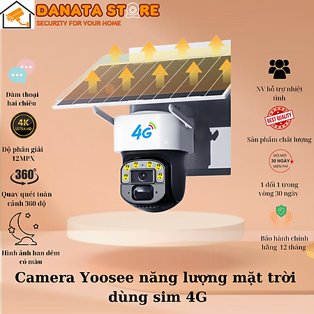 CAMERA YOOSEE NĂNG LƯỢNG MẶT TRỜI DÙNG SIM 4G FHD - XOAY 350 ĐỘ - ĐÀM THOẠI 2 CHIỀU - CẢNH BÁO CHUYỂN ĐỘNG - CHỐNG NƯỚC - PIN SẠC NLMT - CHƯA CÓ SIM - Hàng nhập khẩu