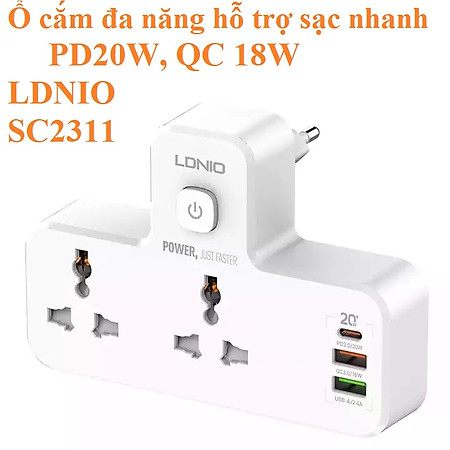 Ổ cắm đa năng 2500W hỗ trợ sạc nhanh QC18W PD20W LDNIO SC2311 _ Hàng chính hãng