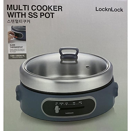 Nồi Điện Đa Năng LocknLock Multi Cooker With SS Pot 220-240V, 50/60Hz, 1300-1500W, 4L EJP542NVY – Màu navy - Hàng Chính Hãng