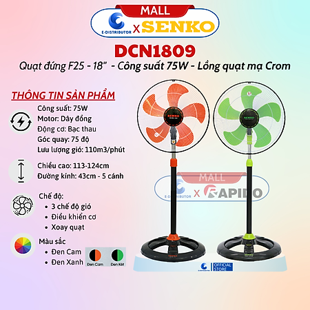 Quạt Đứng Công Nghiệp Senko DCN1809 - Lồng Quạt Mạ Crom - Hàng Chính Hãng - Bảo Hành 24 Tháng