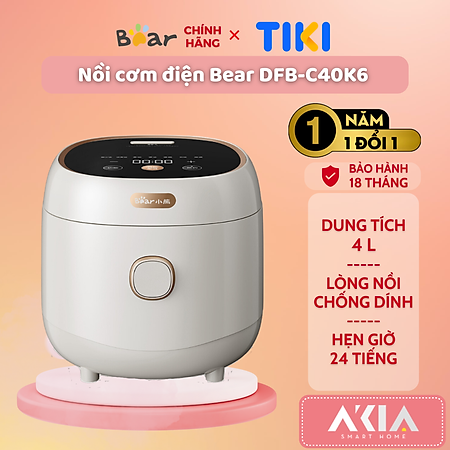 Nồi cơm điện Bear DFB-C40K6 - Dung tích 4L, Chống dính, Cài đặt Hẹn giờ - HÀNG CHÍNH HÃNG