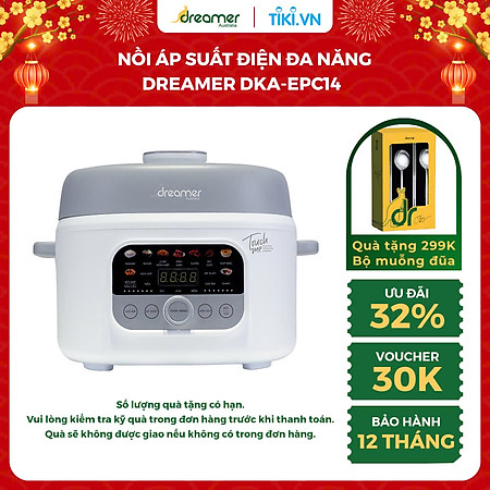 NỒI ÁP SUẤT ĐIỆN ĐA NĂNG DREAMER DKA-EPC14, 11 chức năng, 10 lớp bảo vệ an toàn, 2 nắp nồi, công suất 1300W, BH 12 tháng