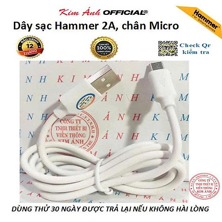 Dây sạc Ham mer chân cắm Micro dòng điện 2A, Kim Ánh bảo hành hàng chính hãng 12 tháng