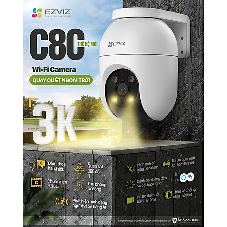 Camera IP Wifi PTZ Ngoài Trời Ezviz C8C Full Color Hồng Ngoại 30 Mét Có Dây Nối Nguồn Dài 1,5M - Hàng Chính Hãng