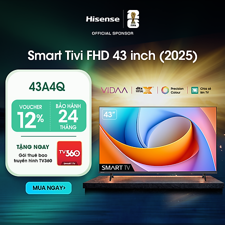 Smart Tivi Hisense 43 inch FHD 43A4Q, Giao hàng toàn quốc, Bảo hành 2 năm - HÀNG CHÍNH HÃNG