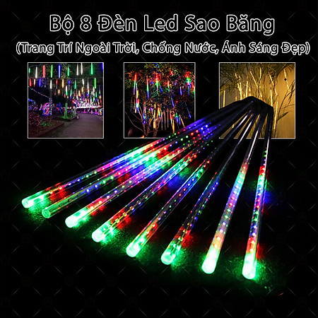 Bộ Đèn Led Sao Băng KhoNCC Hàng Chính Hãng - Treo Trên Cao Đủ Màu 8 Ống 50 Cm - Chống Nước Để Ngoài Trời - KLM-8LSB5T