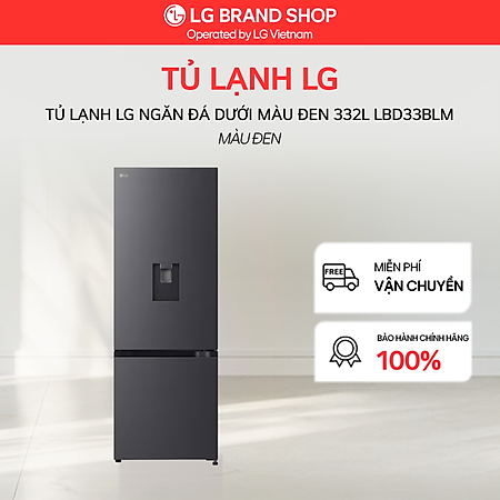 Tủ lạnh LG ngăn đá dưới màu đen 360L LBD33BLM - Hàng Chính Hãng