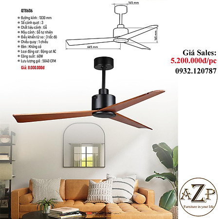 AZP - ĐÈN QUẠT TRẦN / ĐÈN TRANG TRÍ / ĐÈN PHÒNG KHÁCH / PHÒNG NGỦ AZP-QT8606 phong cách đương đại, hàng nhập khẩu AZP