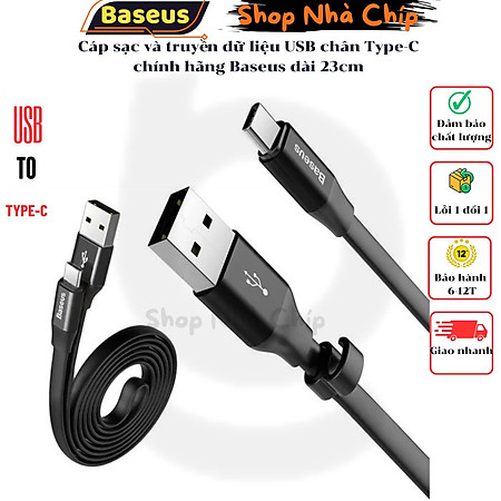Cáp sạc và truyền dữ liệu USB chân Type-C chính hãng Baseus dài 23cm