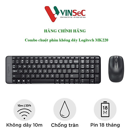 Bộ Bàn Phím Và Chuột Logitech MK220 Không Dây - Hàng chính hãng