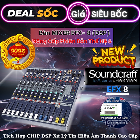 Bàn Mixer Soundcraft EFX8 – Mixer số chuyên sử dụng cho âm thanh chuyên nghiệp, sân khấu, hội trường, sự kiện, phòng hát cao cấp – 10 kênh (8 mono, 2 stereo) - 32 chế độ effect – Hàng chính hãng