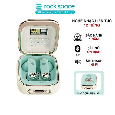 Tai nghe không dây Rock Retro Style True Wireless Stereo Bluetooth Rockspace nghe nhạc liên tục 12h Hàng chính hãng