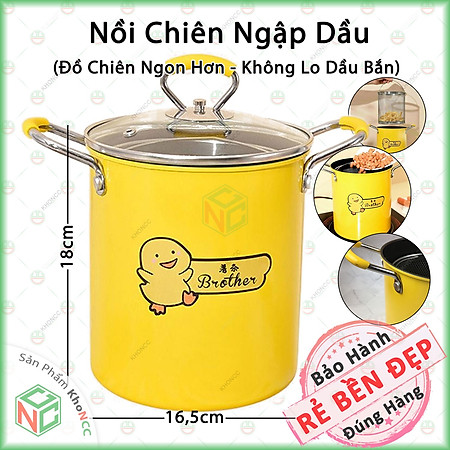 Nồi Chiên Ngập Dầu Chống Dính KhoNCC Hàng Chính Hãng - Nhãn Con Vịt Vàng Với Giá Lọc Thông Minh - KLM-NCKDV (Màu Vàng)
