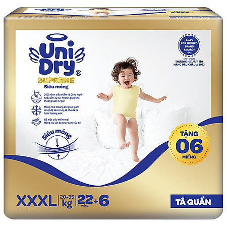 Tã quần Unidry G3X Supreme siêu mỏng size XXXL - 22+6 miếng